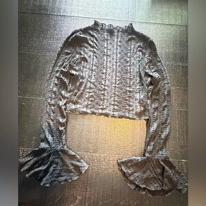 Black L sheer lace bell sleeve top